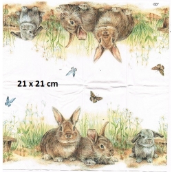 Chusteczka mini 21x21cm / Cena 1 sztuki / zajączki / -3365- / BRAK NA MAGAZYNIE